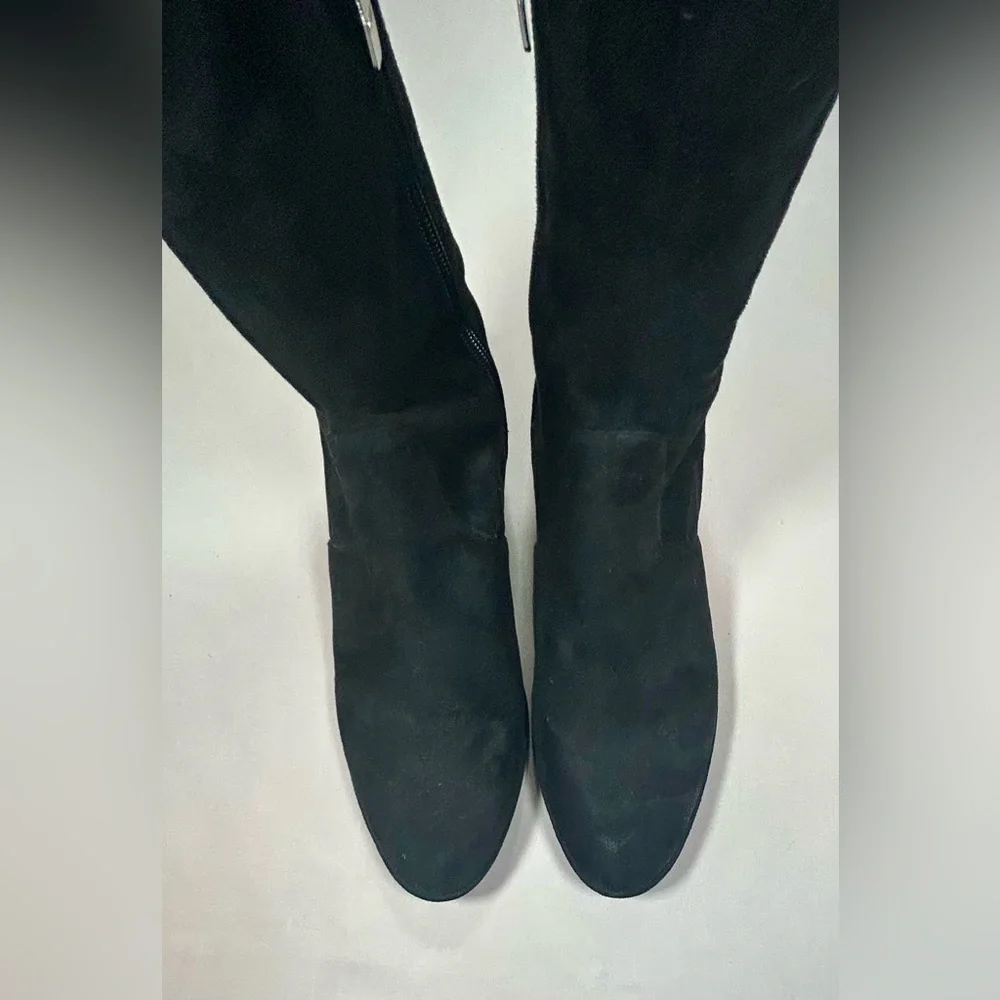 Marc Fisher Over The Knee Boots Faux Suede Black Womens 9.5 Low Heel Round Toe